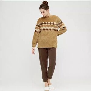 Uniqlo Camel Fair Isle Fleece Pullover